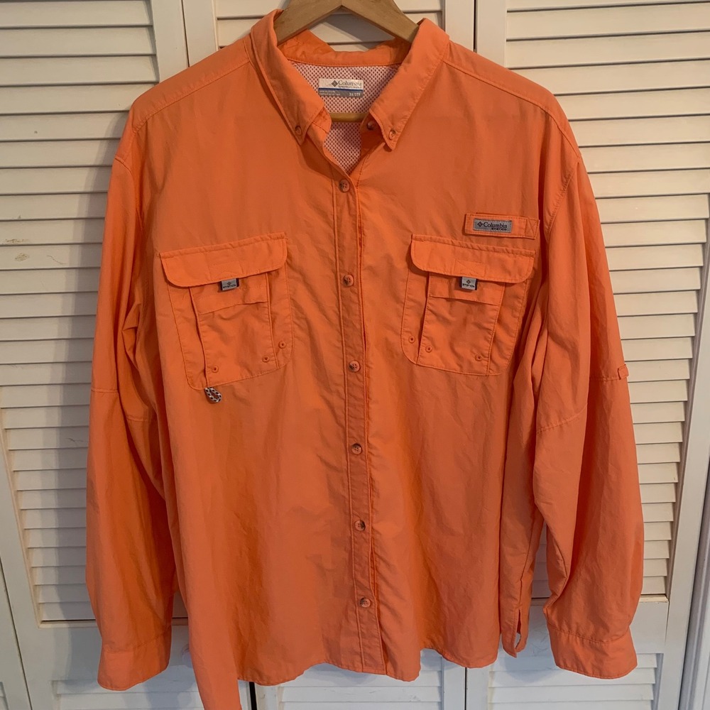 Columbia PFG Bahama II Long Sleeve Fishing Shirt Orange Vented Sun Protection 3X